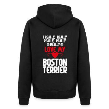 Boston Terrier Gifts - Unisex Premium Bio Zip Hoodie - Schwarz - Hinten - Nico (187cm)