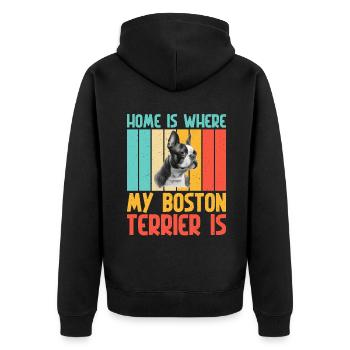 Boston Terrier Gifts - Unisex Premium Bio Zip Hoodie - Schwarz - Hinten - Nico (187cm)
