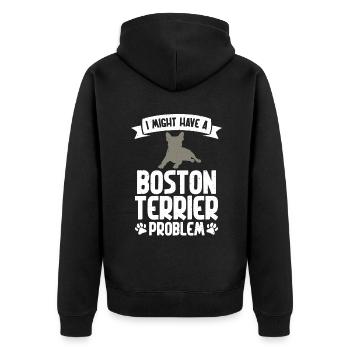 Boston Terrier Gifts - Unisex Premium Bio Zip Hoodie - Schwarz - Hinten - Nico (187cm)
