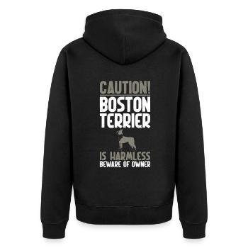 Boston Terrier Gifts - Unisex Premium Bio Zip Hoodie - Schwarz - Hinten - Nico (187cm)