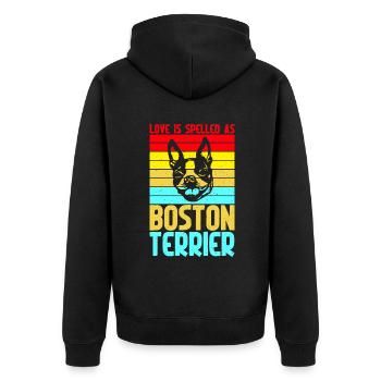 Boston Terrier Gifts - Unisex Premium Bio Zip Hoodie - Schwarz - Hinten - Nico (187cm)