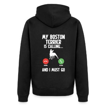 Boston Terrier Gifts - Unisex Premium Bio Zip Hoodie - Schwarz - Hinten - Nico (187cm)