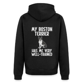 Boston Terrier Gifts - Unisex Premium Bio Zip Hoodie - Schwarz - Hinten - Nico (187cm)