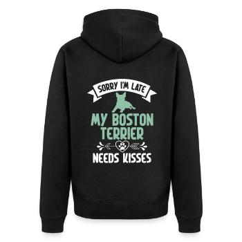 Boston Terrier Gifts - Unisex Premium Bio Zip Hoodie - Schwarz - Hinten - Nico (187cm)