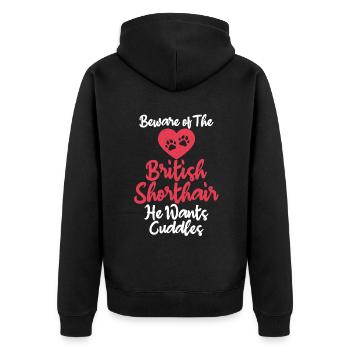 British Shorthair Gifts - Unisex Premium Bio Zip Hoodie - Schwarz - Hinten - Nico (187cm)