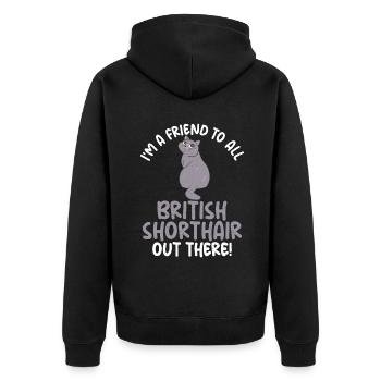 British Shorthair Gifts - Unisex Premium Bio Zip Hoodie - Schwarz - Hinten - Nico (187cm)