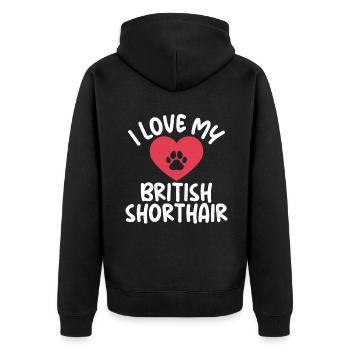 British Shorthair Gifts - Unisex Premium Bio Zip Hoodie - Schwarz - Hinten - Nico (187cm)