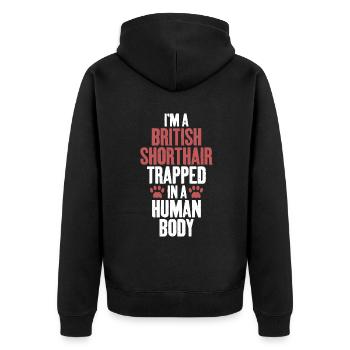 British Shorthair Gifts - Unisex Premium Bio Zip Hoodie - Schwarz - Hinten - Nico (187cm)
