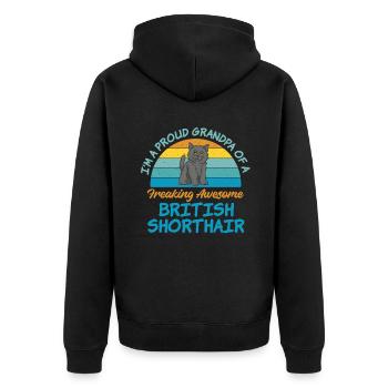 British Shorthair Gifts - Unisex Premium Bio Zip Hoodie - Schwarz - Hinten - Nico (187cm)