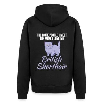 British Shorthair Gifts - Unisex Premium Bio Zip Hoodie - Schwarz - Hinten - Nico (187cm)