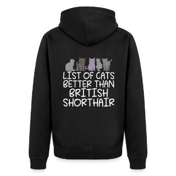 British Shorthair Gifts - Unisex Premium Bio Zip Hoodie - Schwarz - Hinten - Nico (187cm)