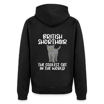 British Shorthair Gifts - Unisex Premium Bio Zip Hoodie - Schwarz - Hinten - Nico (187cm)