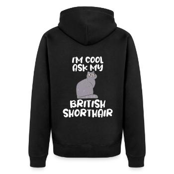 British Shorthair Gifts - Unisex Premium Bio Zip Hoodie - Schwarz - Hinten - Nico (187cm)