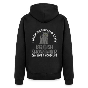 British Shorthair Gifts - Unisex Premium Bio Zip Hoodie - Schwarz - Hinten - Nico (187cm)