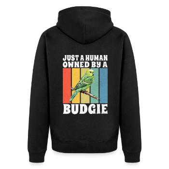 Budgie Gift - Unisex Premium Bio Zip Hoodie - Schwarz - Hinten - Nico (187cm)