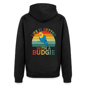 Budgie Gift - Unisex Premium Bio Zip Hoodie - Schwarz - Hinten - Nico (187cm)