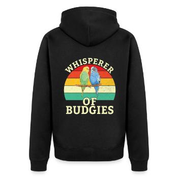 Budgie Gift - Unisex Premium Bio Zip Hoodie - Schwarz - Hinten - Nico (187cm)