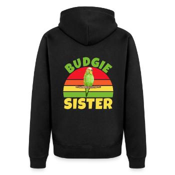 Budgie Gift - Unisex Premium Bio Zip Hoodie - Schwarz - Hinten - Nico (187cm)