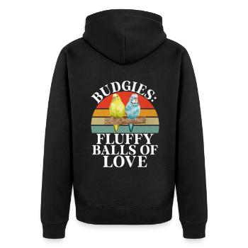 Budgie Gift - Unisex Premium Organic Zip Hoodie - black - Back - Nico (187cm)