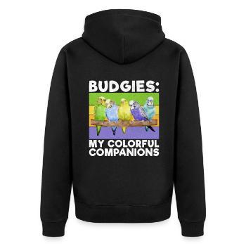 Budgie Gift - Unisex Premium Organic Zip Hoodie - black - Back - Nico (187cm)