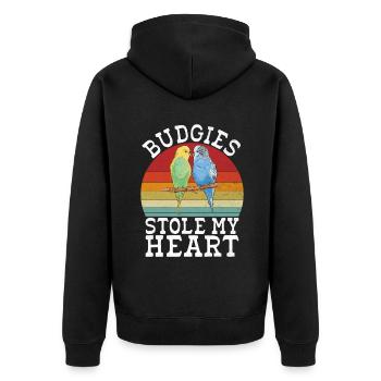 Budgie Gift - Unisex Premium Organic Zip Hoodie - black - Back - Nico (187cm)