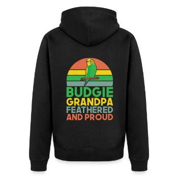 Budgie Gift - Unisex Premium Organic Zip Hoodie - black - Back - Nico (187cm)