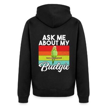 Budgie Gift - Unisex Premium Organic Zip Hoodie - black - Back - Nico (187cm)