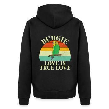 Budgie Gift - Unisex Premium Bio Zip Hoodie - Schwarz - Hinten - Nico (187cm)