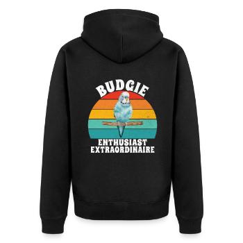 Budgie Gift - Unisex Premium Bio Zip Hoodie - Schwarz - Hinten - Nico (187cm)