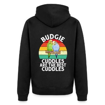 Budgie Gift - Unisex Premium Organic Zip Hoodie - black - Back - Nico (187cm)