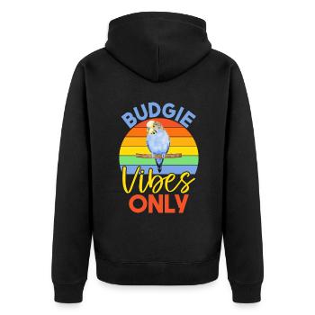 Budgie Gift - Unisex Premium Bio Zip Hoodie - Schwarz - Hinten - Nico (187cm)