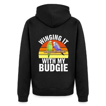 Budgie Gift - Unisex Premium Organic Zip Hoodie - black - Back - Nico (187cm)