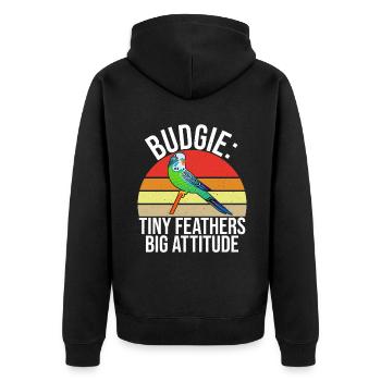 Budgie Gift - Unisex Premium Bio Zip Hoodie - Schwarz - Hinten - Nico (187cm)
