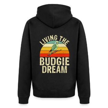 Budgie Gift - Unisex Premium Organic Zip Hoodie - black - Back - Nico (187cm)