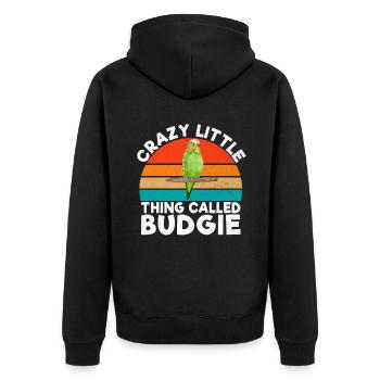 Budgie Gift - Unisex Premium Bio Zip Hoodie - Schwarz - Hinten - Nico (187cm)