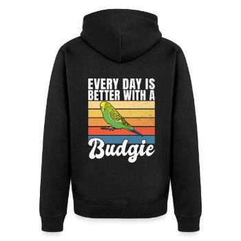 Budgie Gift - Unisex Premium Bio Zip Hoodie - Schwarz - Hinten - Nico (187cm)
