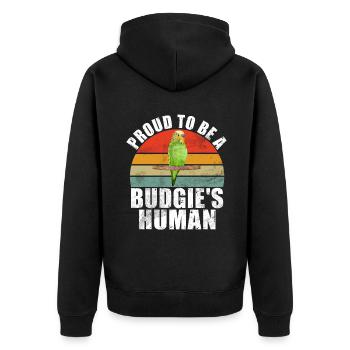 Budgie Gift - Unisex Premium Bio Zip Hoodie - Schwarz - Hinten - Nico (187cm)