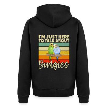 Budgie Gift - Unisex Premium Bio Zip Hoodie - Schwarz - Hinten - Nico (187cm)