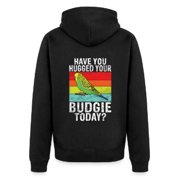 Budgie Gift - Unisex Premium Bio Zip Hoodie - Schwarz - Hinten - Nico (187cm)
