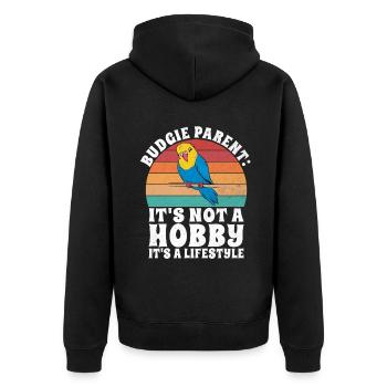 Budgie Gift - Unisex Premium Bio Zip Hoodie - Schwarz - Hinten - Nico (187cm)