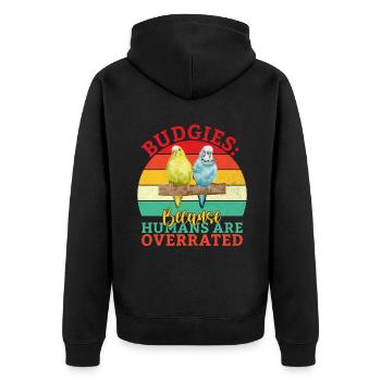 Budgie Gift - Unisex Premium Organic Zip Hoodie - black - Back - Nico (187cm)