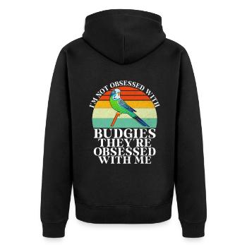 Budgie Gift - Unisex Premium Bio Zip Hoodie - Schwarz - Hinten - Nico (187cm)