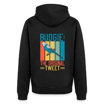 Budgie Gift - Unisex Premium Bio Zip Hoodie - Schwarz - Hinten - Nico (187cm)