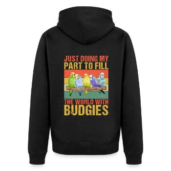Budgie Gift - Unisex Premium Organic Zip Hoodie - black - Back - Nico (187cm)