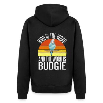 Budgie Gift - Unisex Premium Bio Zip Hoodie - Schwarz - Hinten - Nico (187cm)