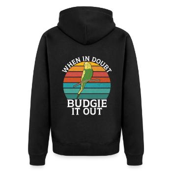 Budgie Gift - Unisex Premium Bio Zip Hoodie - Schwarz - Hinten - Nico (187cm)