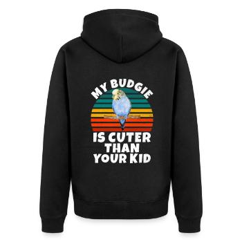 Budgie Gift - Unisex Premium Bio Zip Hoodie - Schwarz - Hinten - Nico (187cm)