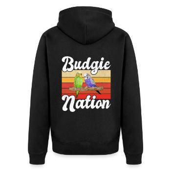 Budgie Gift - Unisex Premium Bio Zip Hoodie - Schwarz - Hinten - Nico (187cm)
