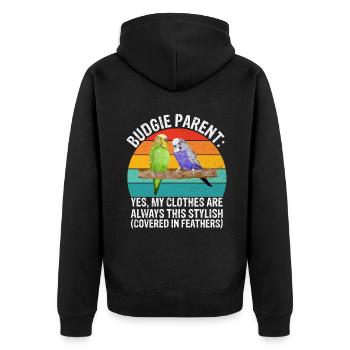 Budgie Gift - Unisex Premium Organic Zip Hoodie - black - Back - Nico (187cm)