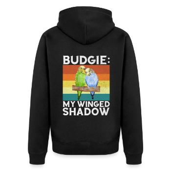 Budgie Gift - Unisex Premium Bio Zip Hoodie - Schwarz - Hinten - Nico (187cm)